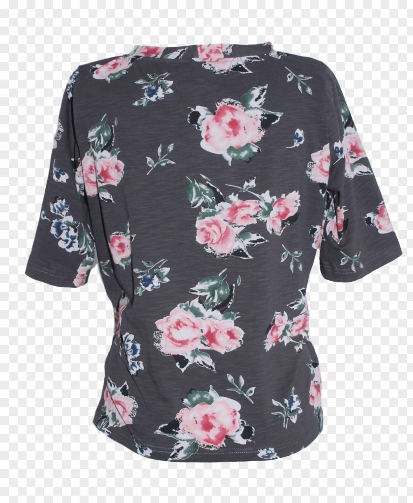 Grey Rose Sleeve T-shirt Shoulder Blouse PNG