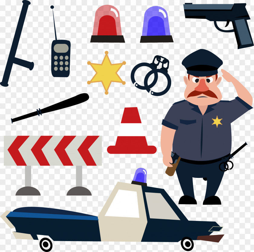 Police Tools Officer Cartoon Illustration PNG