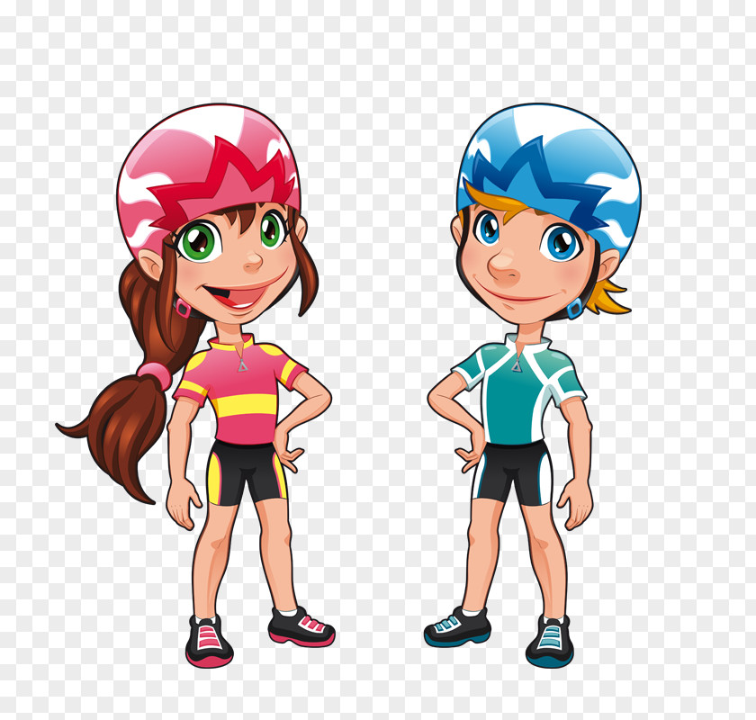 Cartoon Men And Women Cycling Animation Drawing Illustration PNG