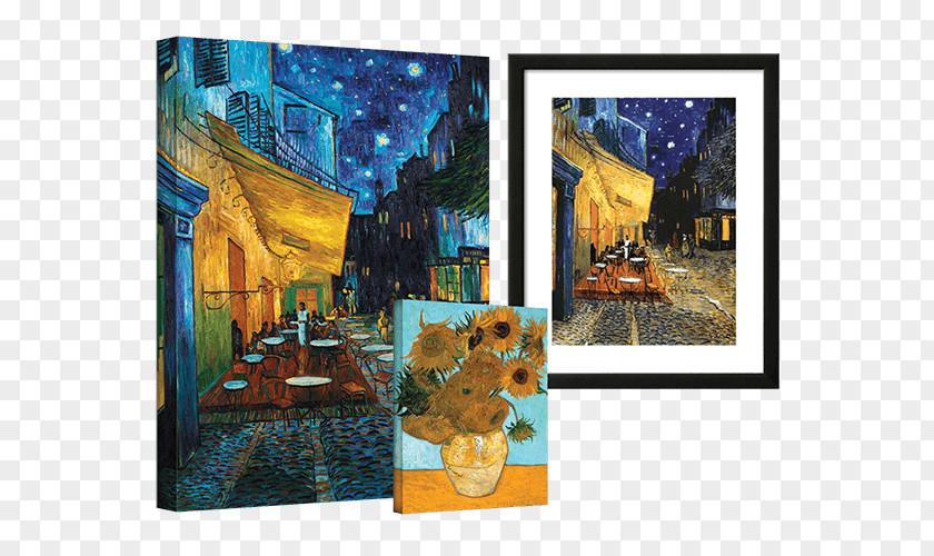 Painting Café Terrace At Night Starry Over The Rhône Almond Blossoms PNG