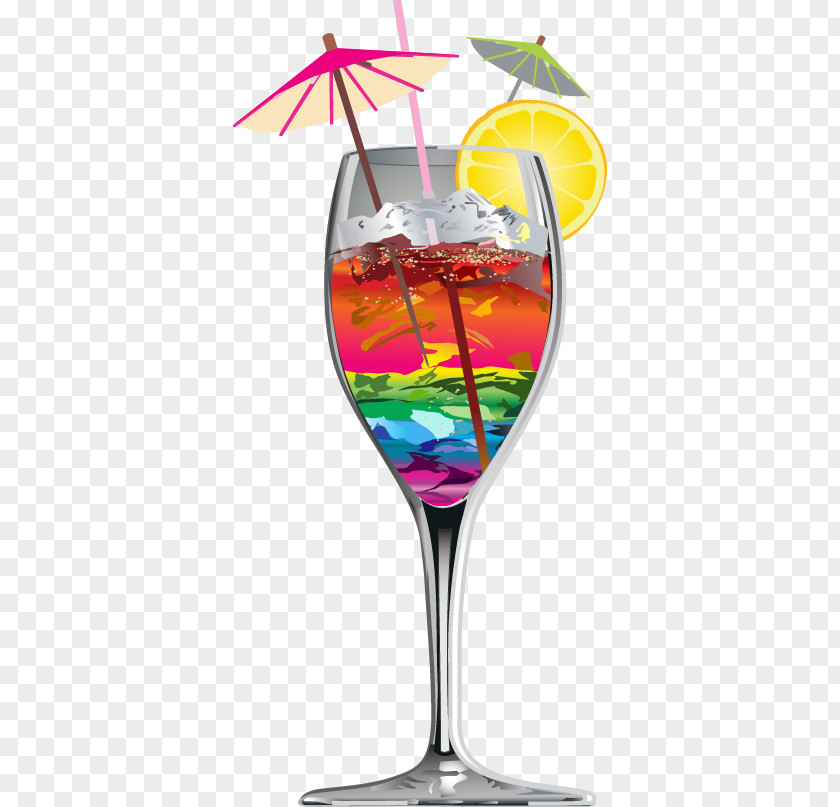 Summer Vacation Theme Cocktail Garnish Wine Glass Clip Art PNG