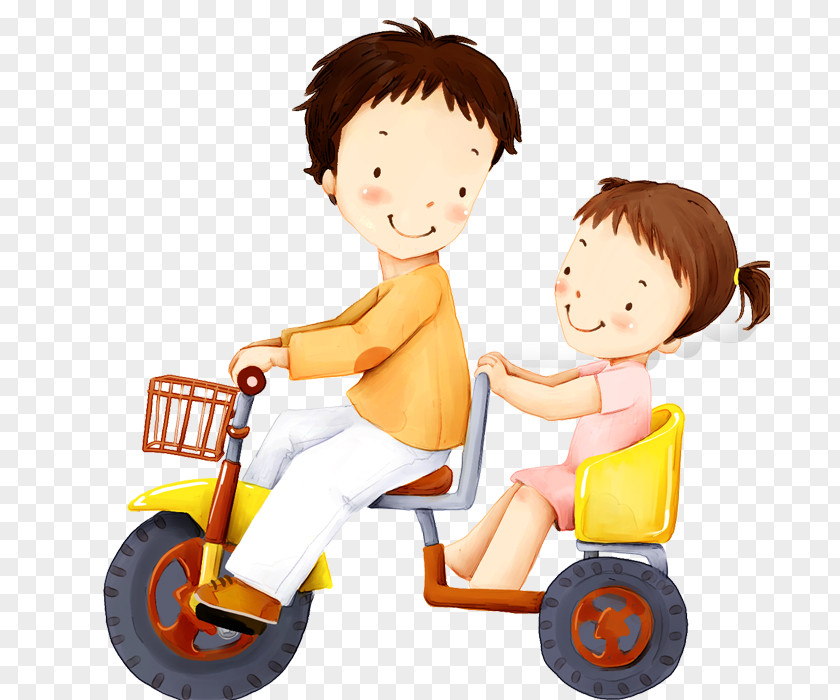 Cartoon Small Children Riding Bicycles Manned Illustration Brother Birthday Wish Sister Quotation PNG