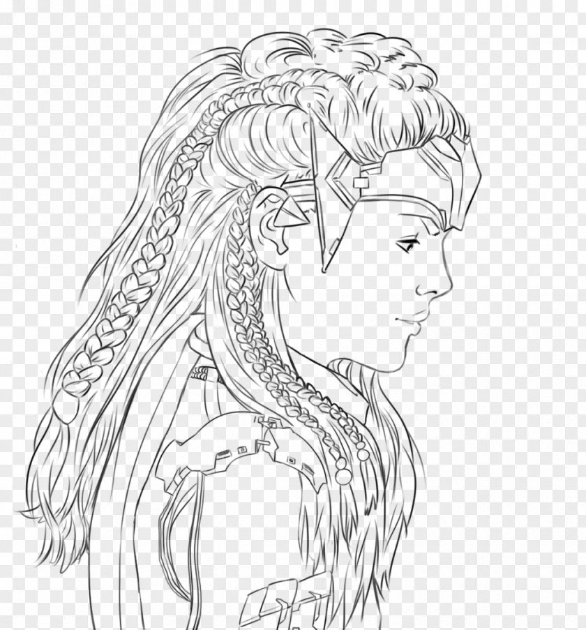 Aloy Drawing Horizon Zero Dawn Line Art Sketch PNG