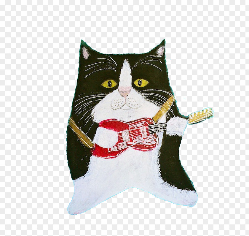 Cartoon Kitten Playing Guitar Cat Illustration PNG