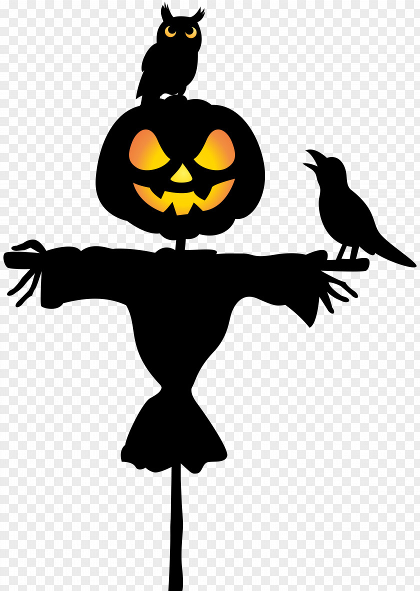 Scarecrow With Owl And Raven Clip Art Image Drawing Halloween PNG