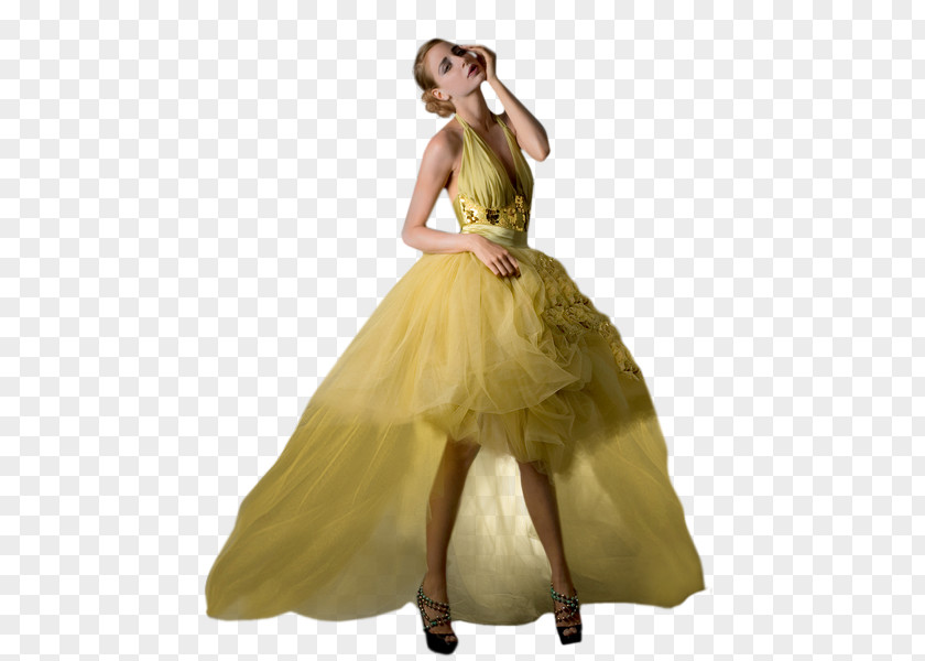 Romantic Pictures Woman Dress Yellow Painting PNG