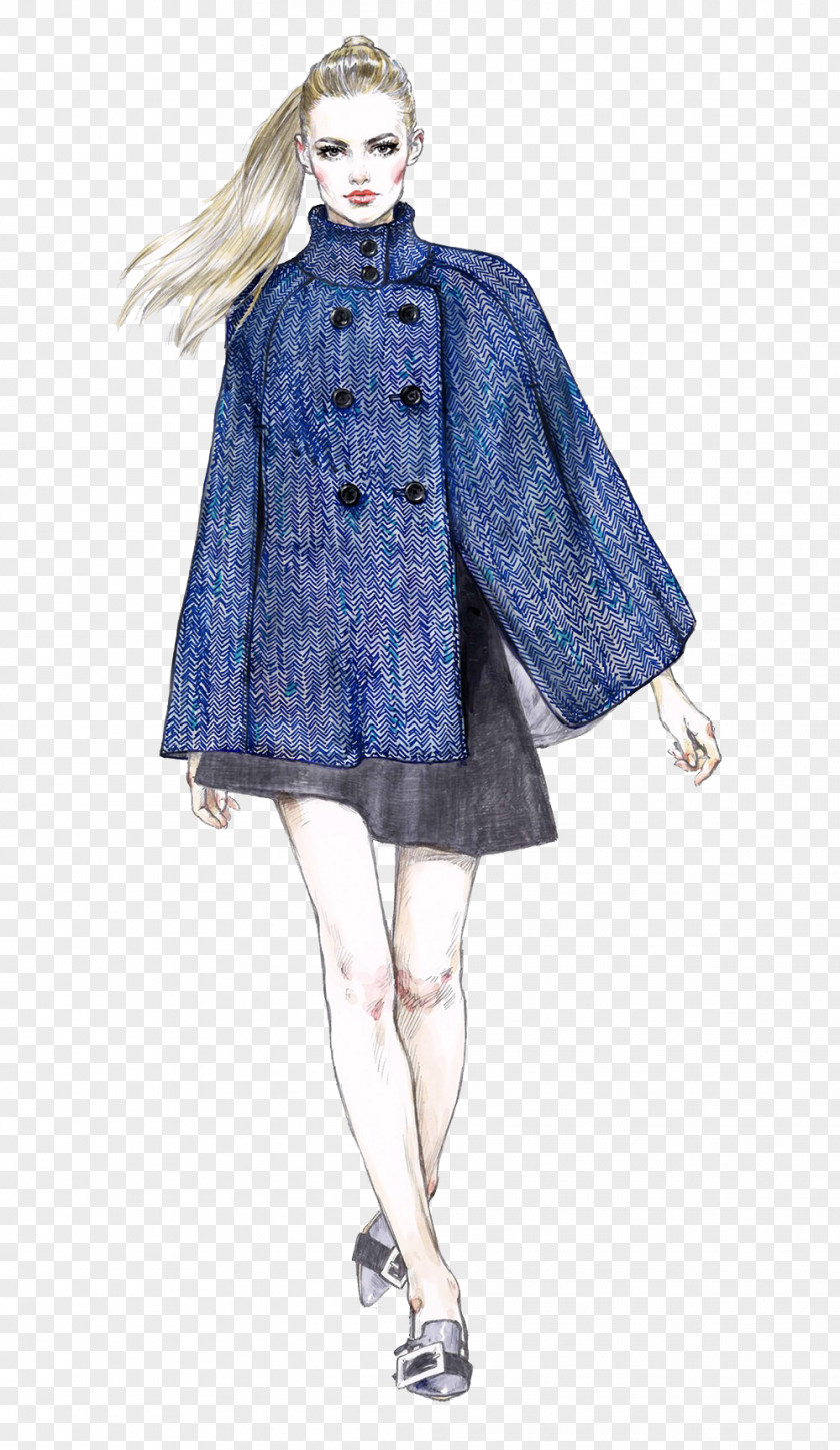Blue Dress Fashion Painting Drawing Designer Illustration PNG