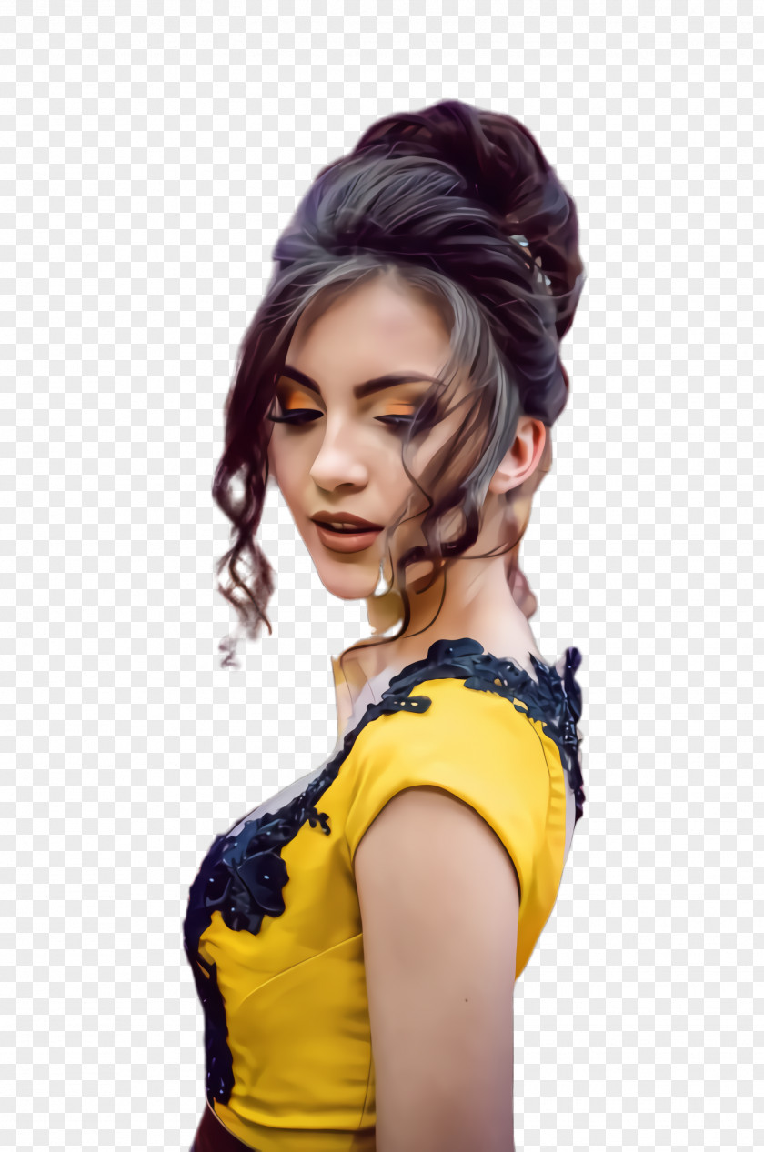 Black Hair Beehive Hairstyle Yellow Beauty Chin PNG
