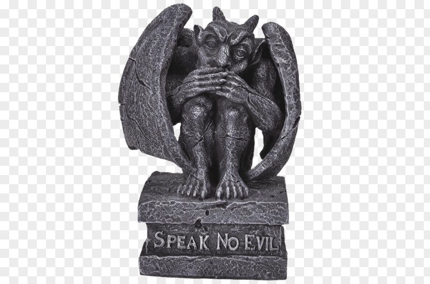 Speak No Evil Gargoyle Figurine Statue Stone Carving Sculpture PNG