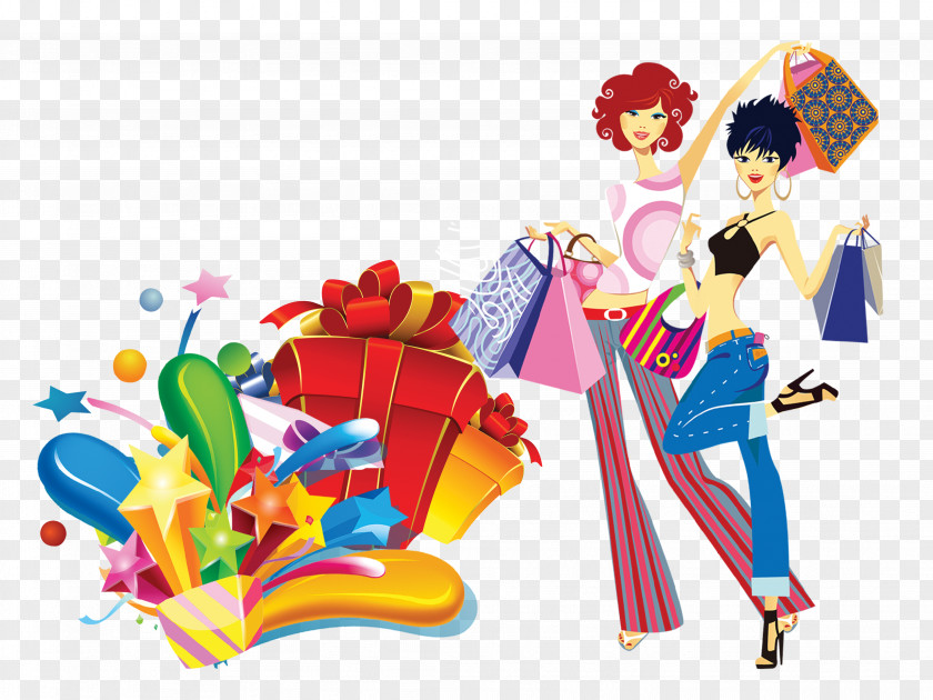 Shopping Woman Bag Cartoon PNG
