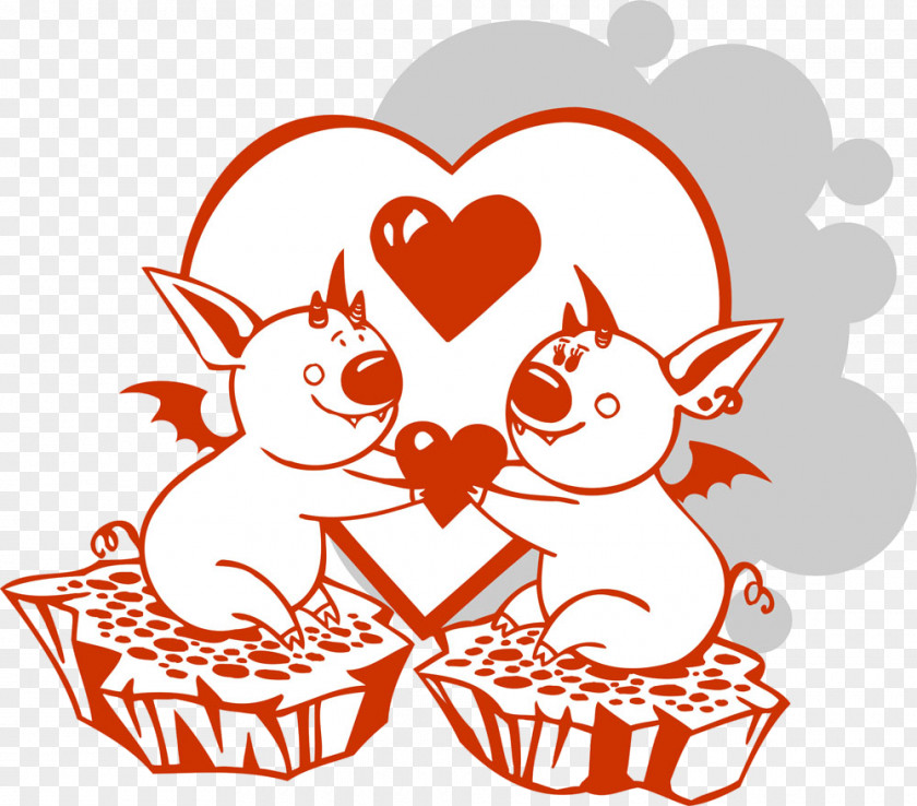 Red Love Heart Cartoon Sticker PNG