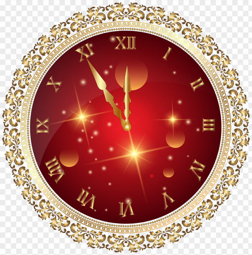 Red New Year's Clock PNG Transparent Clip Art Image Eve Day PNG