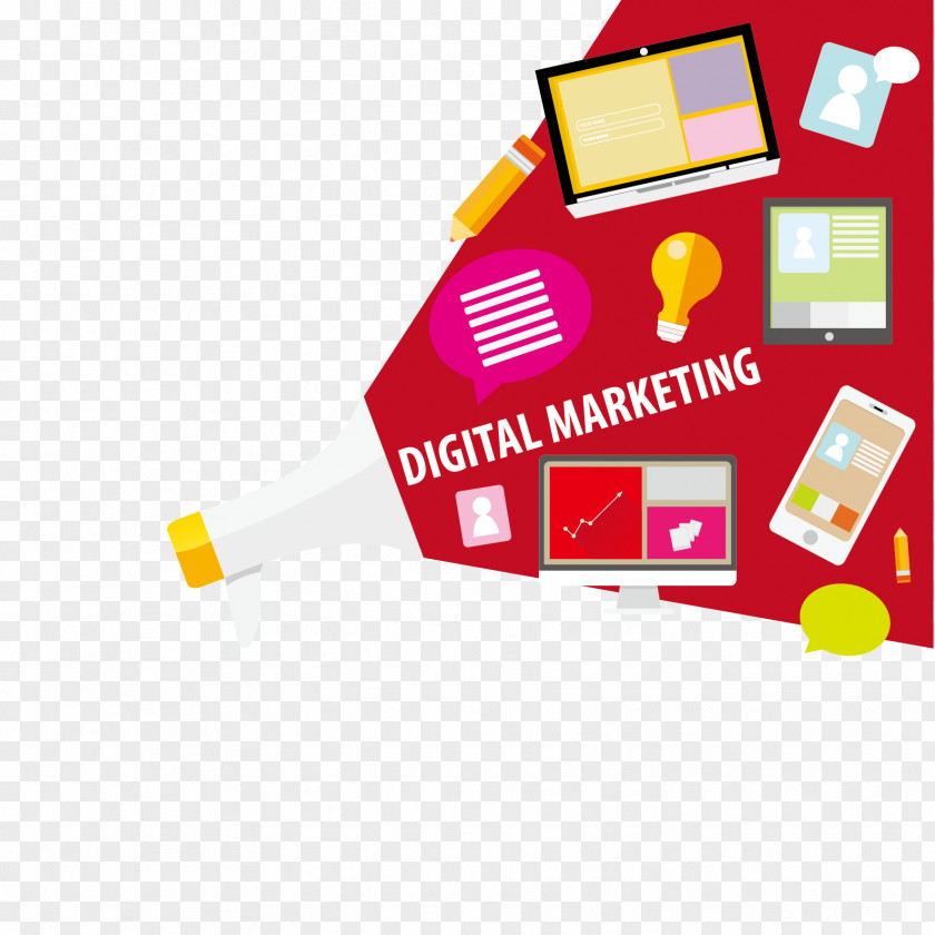 Vector Horn And Computer Digital Marketing Infographic Business Market Research PNG