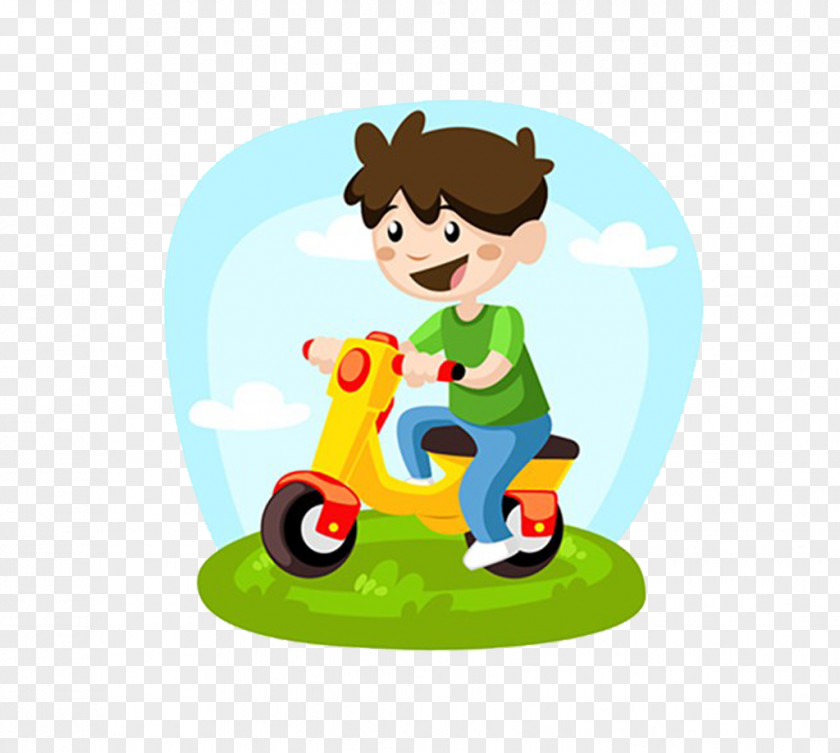 Cartoon Boy Riding Electric Car Child Play Illustration PNG