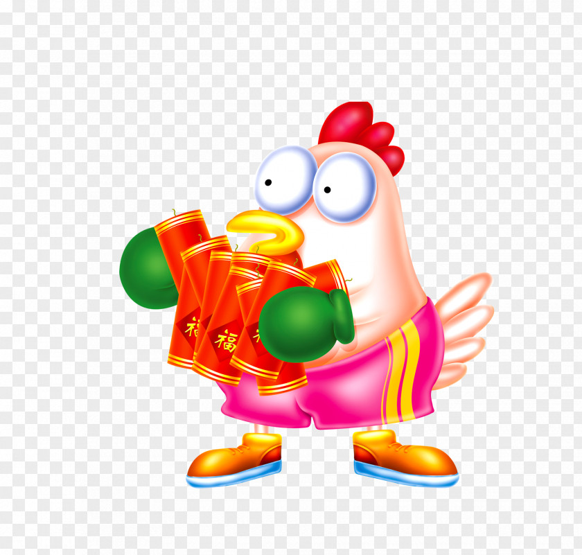 Holding A Firecracker Chicken Cartoon Chinese New Year Clip Art PNG