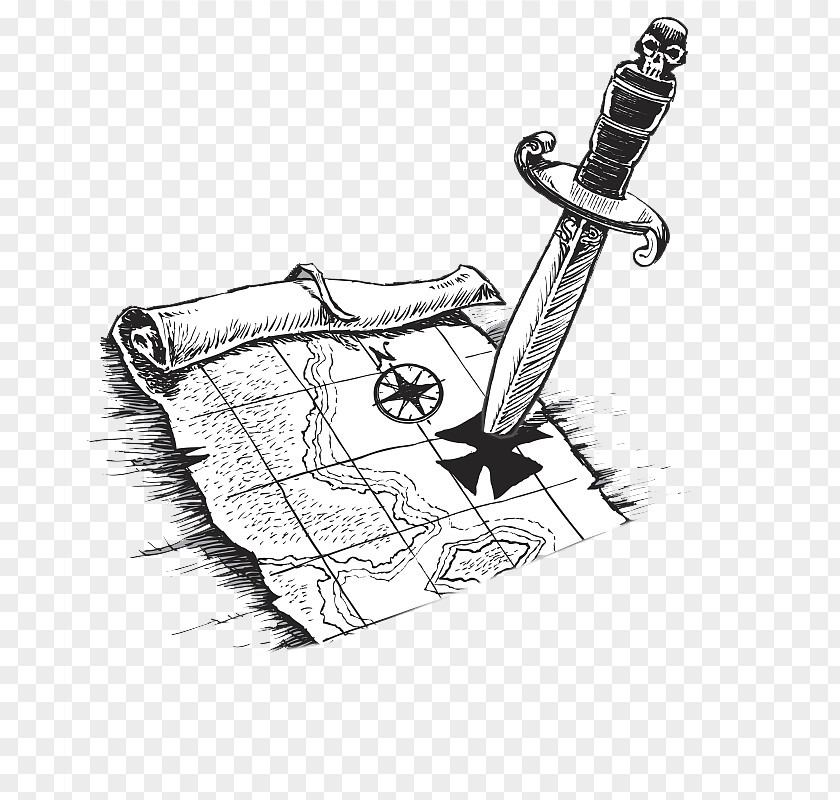 A Sharp Edged Knife Stuck In The Target Piracy Treasure Map Drawing Illustration PNG