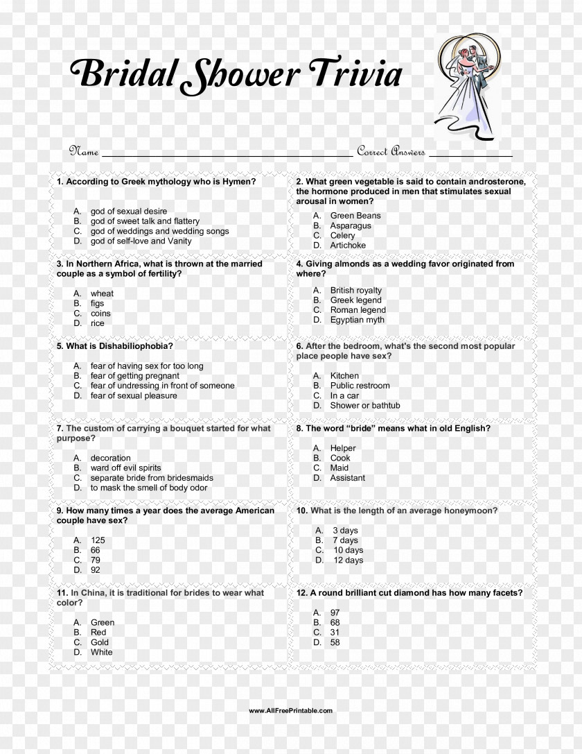 Bride Trivia Bridal Shower Quiz Wedding PNG