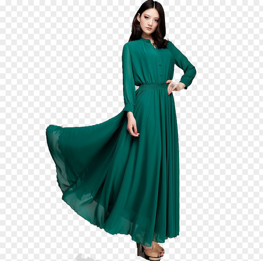 Long-sleeved Sleeve Maxi Dress Formal Wear Fashion PNG
