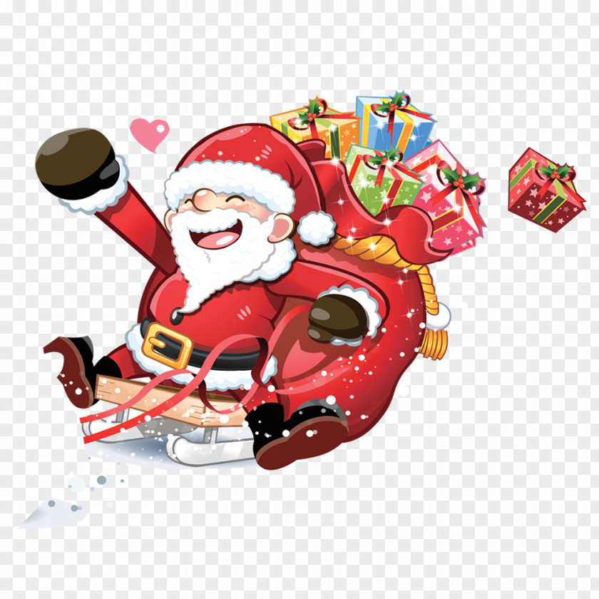 Santa Claus Creative Image Reindeer Christmas Sled PNG