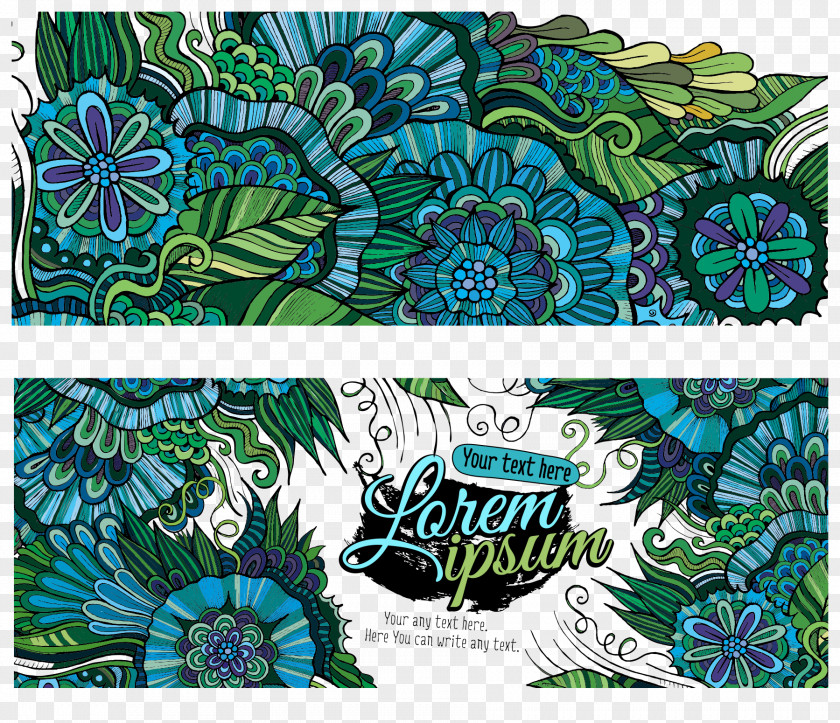Blue Floral Banner Vector Graphic Design PNG