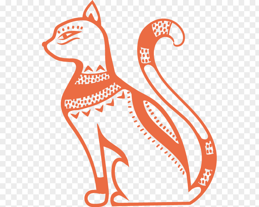 Cat Hand-painted Red Line Pattern Ancient Egypt Bastet Deity Illustration PNG