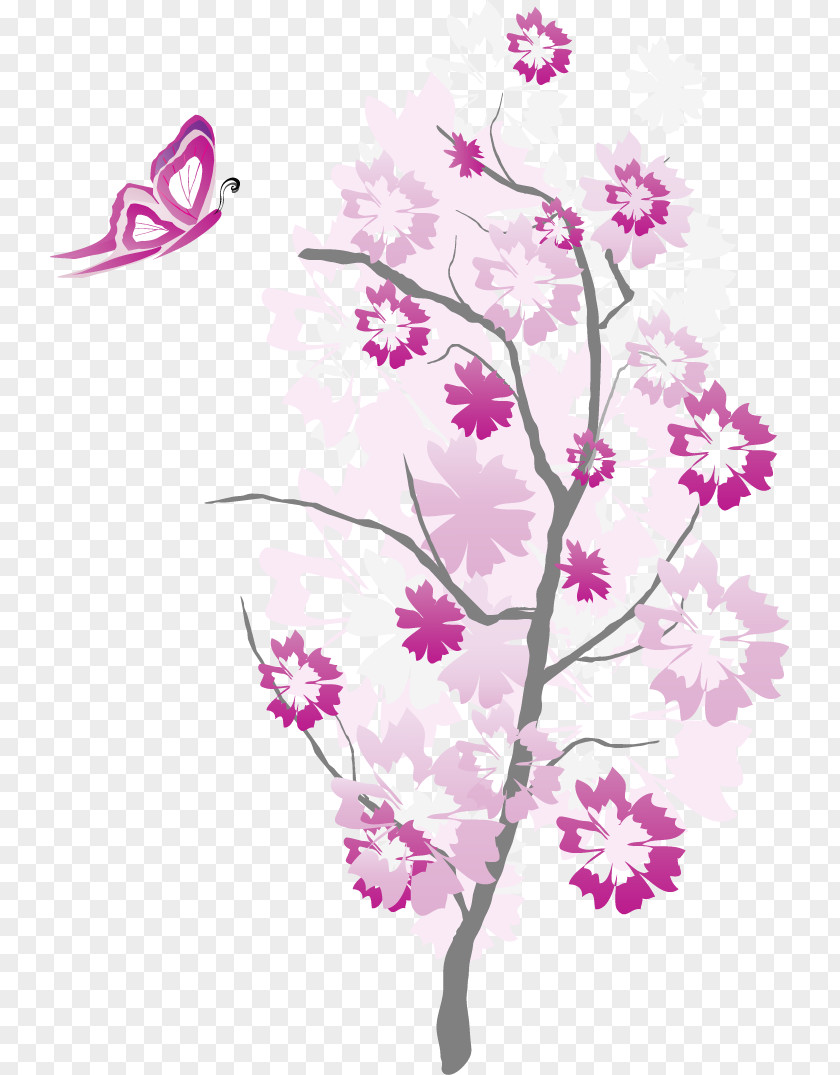 Creative Cartoon Purple Butterfly Branch PNG