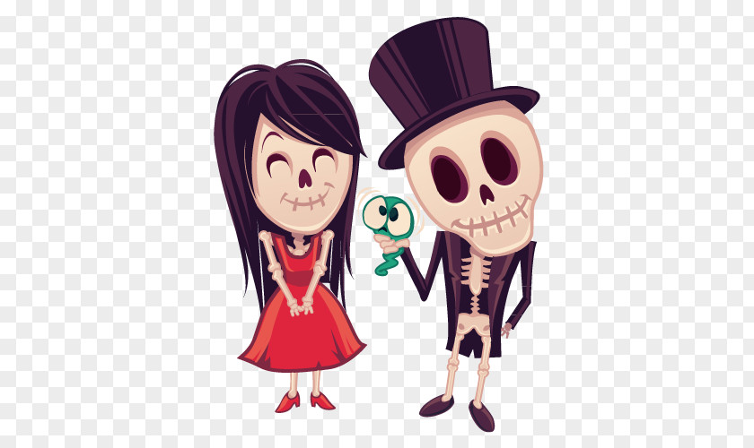Lovely Couple Halloween Ghost Cartoon PNG
