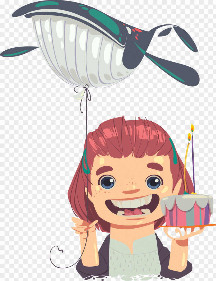 Whale Balloon Birthday Card Cake Greeting Illustration PNG