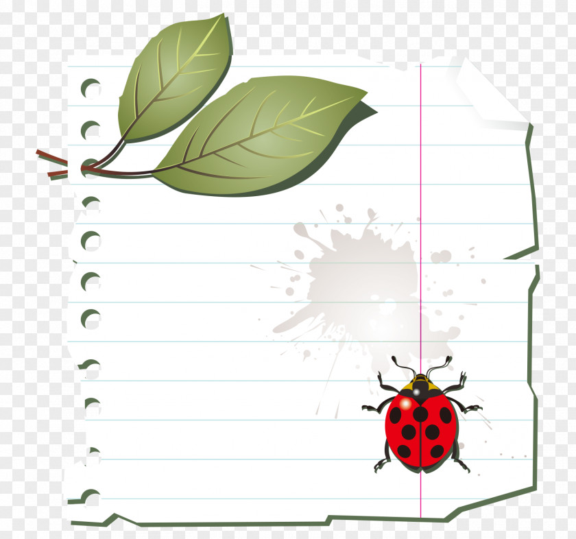 White-painted Cartoon Ladybug Leaf PNG