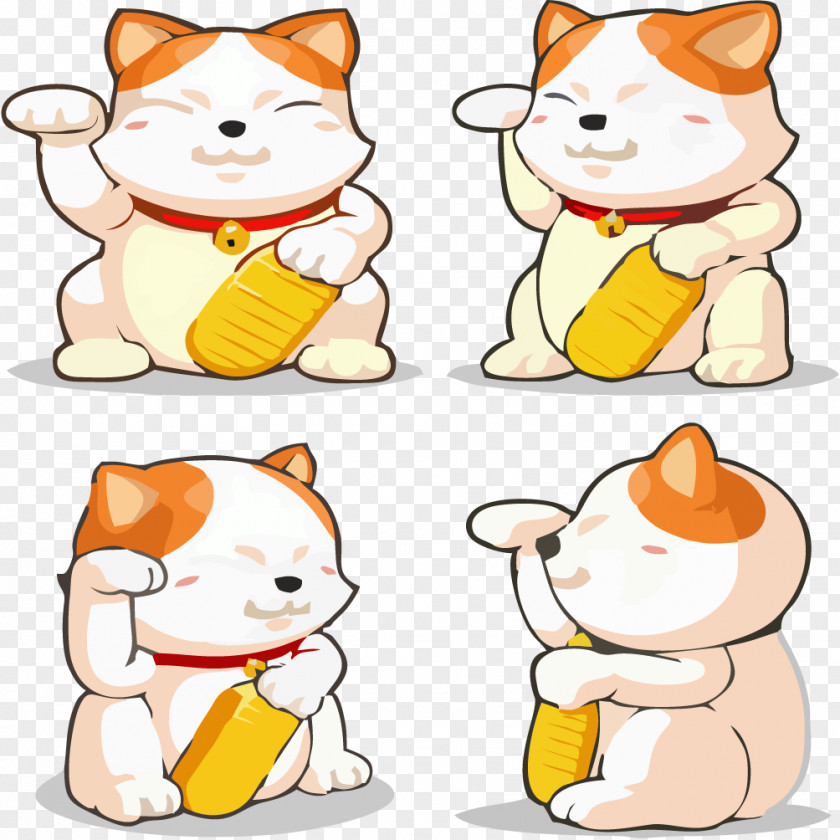 Four Lucky Cat Maneki-neko Luck Clip Art PNG