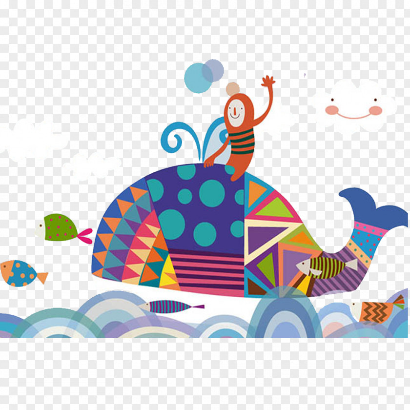 Children's Cartoon Whale Illustration Child Watercolor Painting PNG