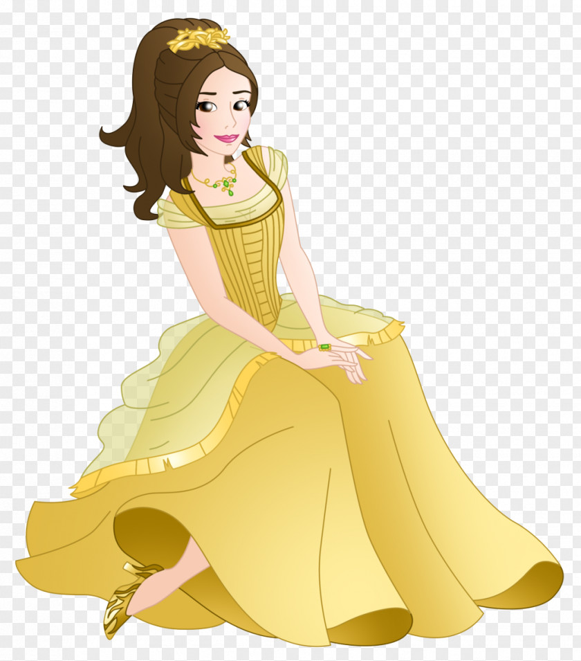 Victorian Fashion Dress Yellow Cartoon Costume Design Illustration Gown PNG