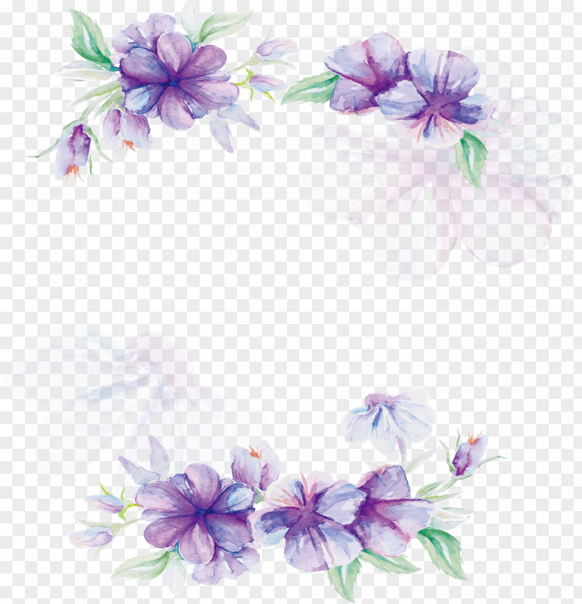 Watercolor Purple Flower Poster Floral Design Lilac Pattern PNG