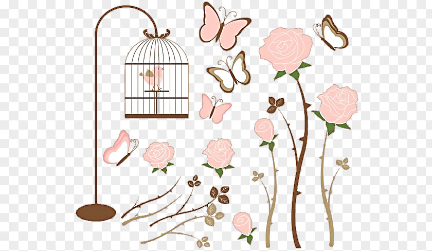 Bird Cage Flowers Butterfly Beautiful Material Free To Pull Clip Art PNG