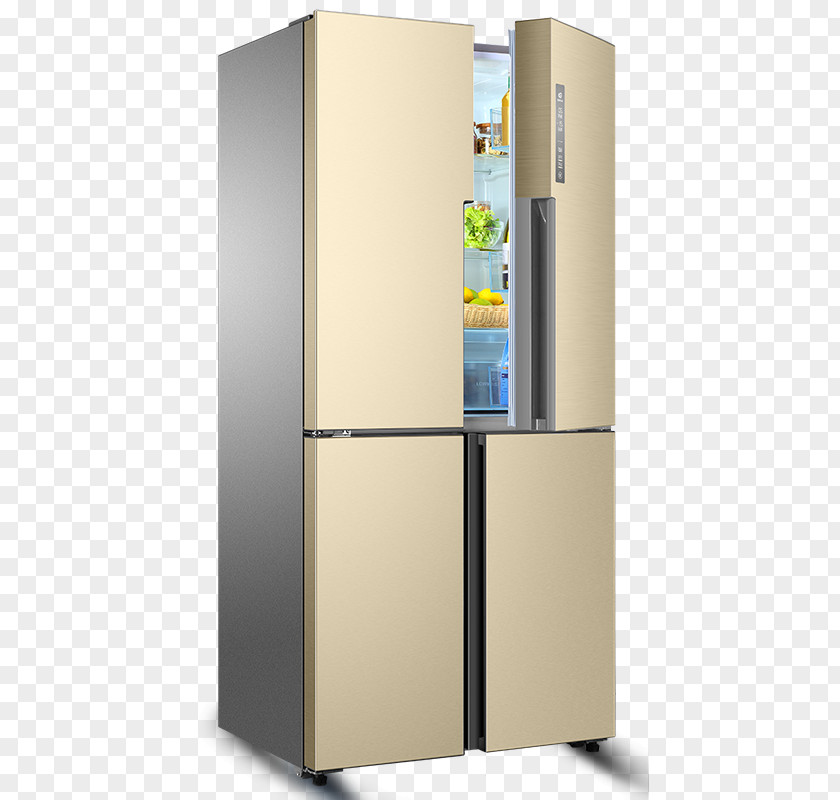 Half Open Gold Four-door Refrigerator Haier Home Appliance Washing Machine PNG