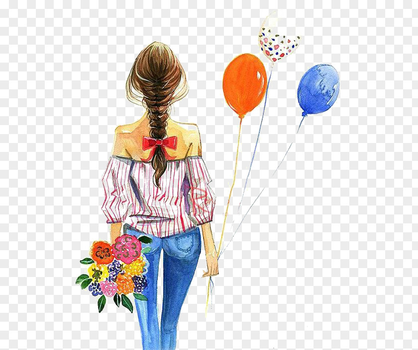 Fashion Illustration Watercolor Painting Drawing PNG illustration painting Illustration, Girl holding balloons, of woman balloons clipart PNG