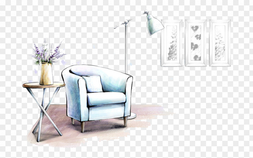Hand-painted Sofa Lamp Furniture Interior Design Services Living Room Drawing PNG