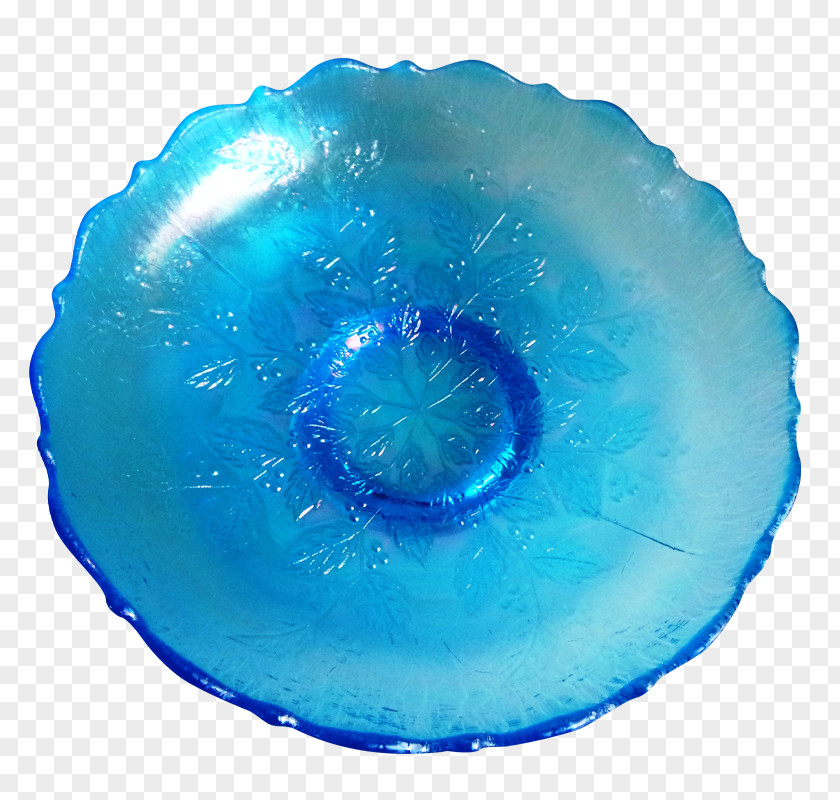 Carnival Headdress Blue Glass Fenton Art Company Aqua Bowl PNG