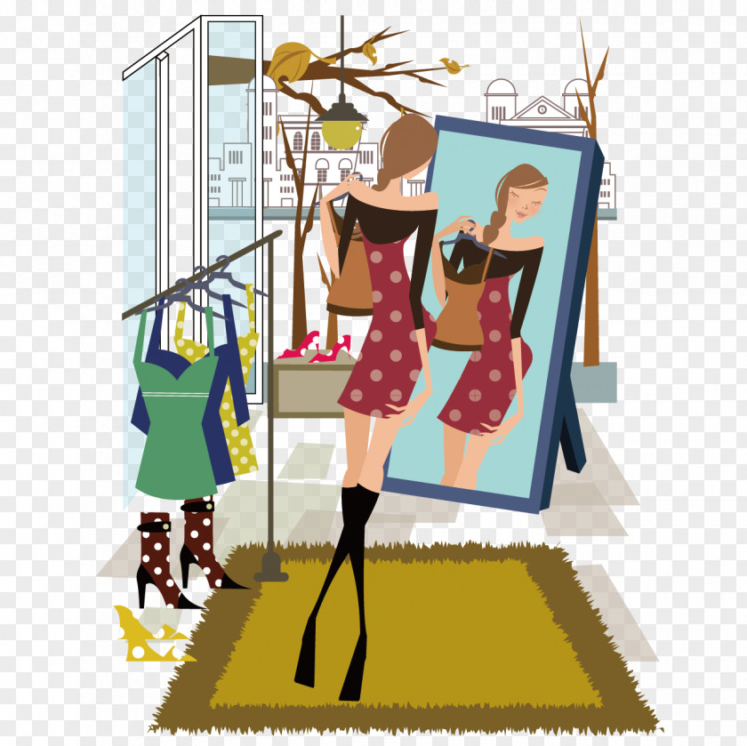 Mirror Dressed Woman Vector Cartoon Illustration PNG