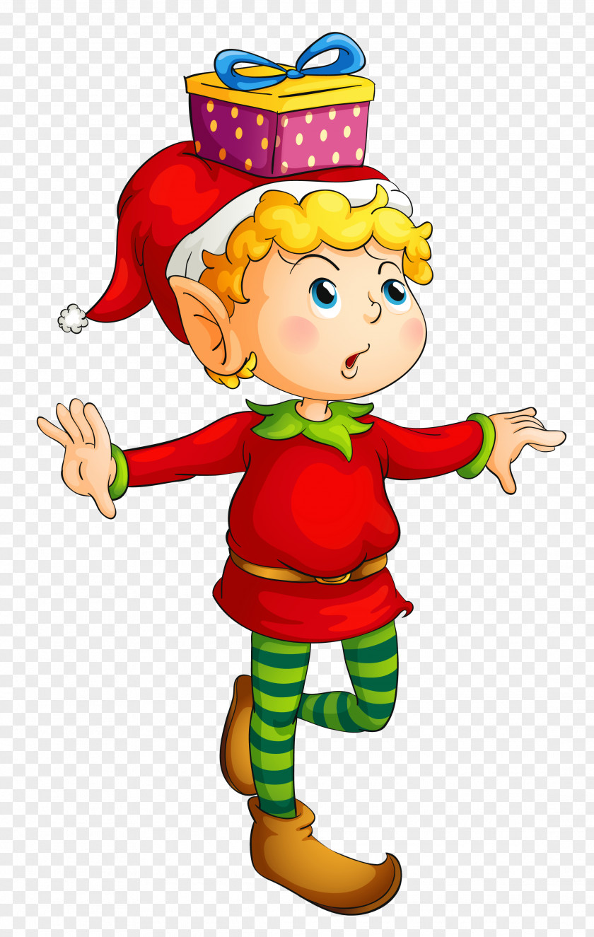 Christmas Elf With Gift Picture Rudolph Santa Claus Clip Art PNG