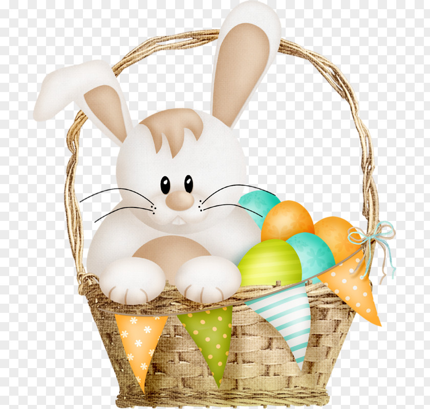 Cartoon Little Rabbit In The Basket And Eggs Easter Bunny PNG