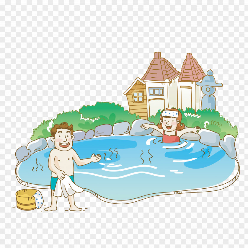 Small Fresh Hand Drawn Cartoon Island Tour Vector Hot Spring Illustration PNG