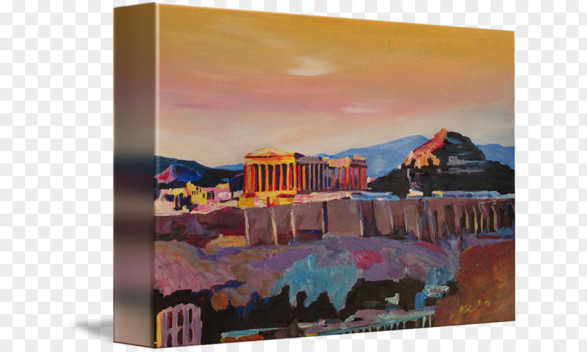 Acropolis Painting Parthenon Acrylic Paint Canvas Print PNG