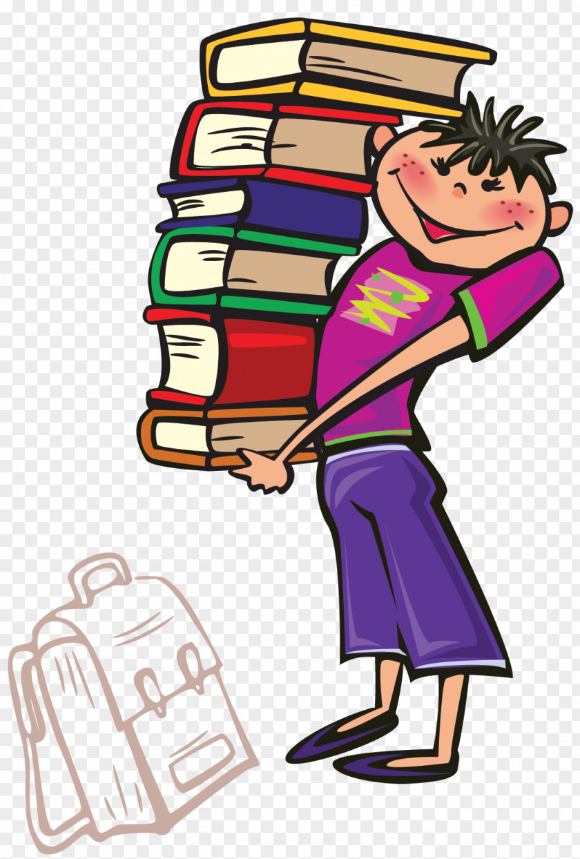 Cartoon Boy Holding A Pile Of Books Book Free Content Clip Art PNG