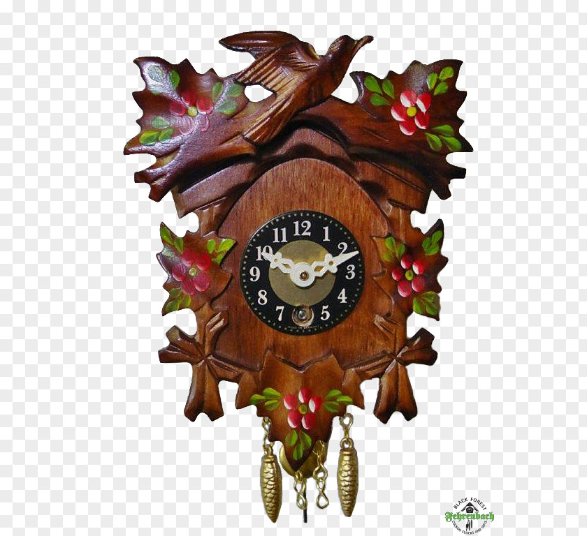 Carved Flowers Cuckoo Clock Black Forest Clockmakers Quartz PNG