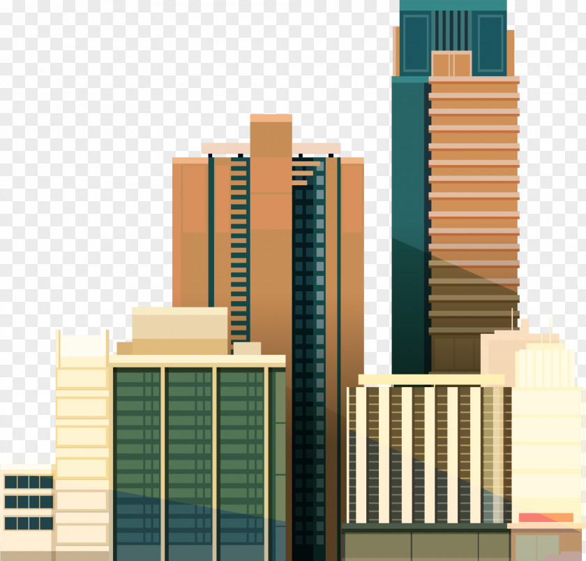 Yellow City Building Landscape Illustration PNG