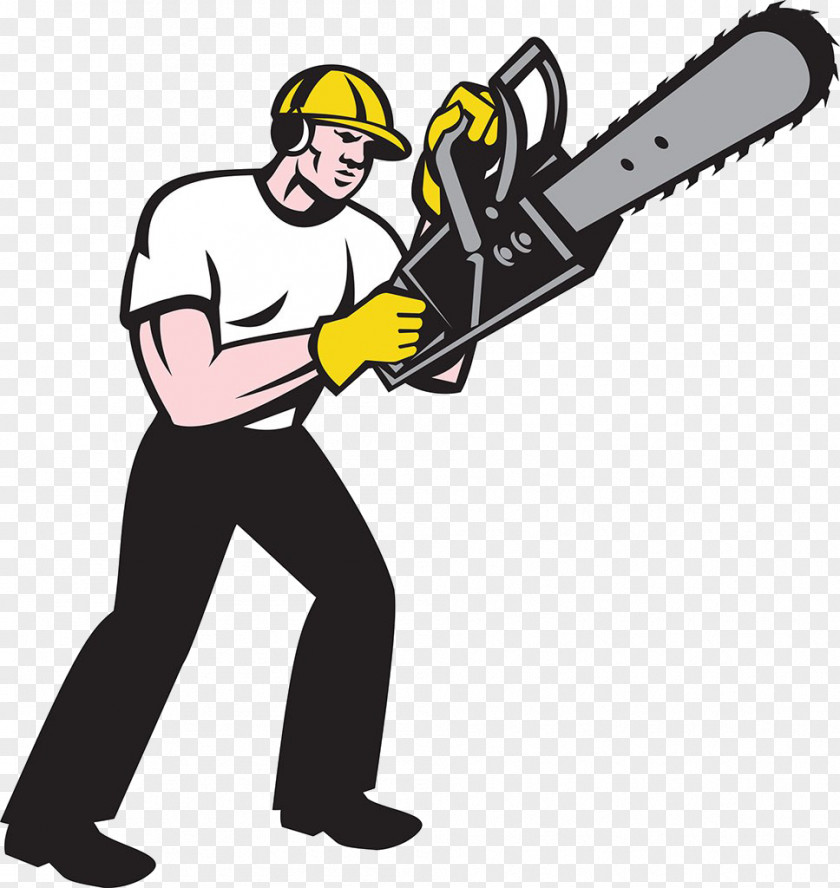 Cartoon Man Chainsaw Arborist Lumberjack Illustration PNG