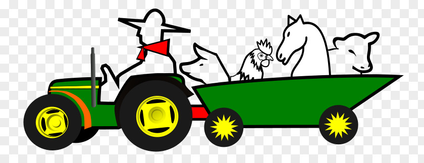 Cartoon Man Driving Pulled Poultry John Deere Ox Tractor Animal Clip Art PNG