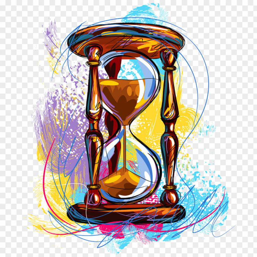 Free Hand-painted Hourglass Pull Material Painting Drawing Illustration PNG