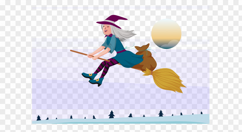 Painted Witch Flying Flight Halloween Costume Game Illustration PNG